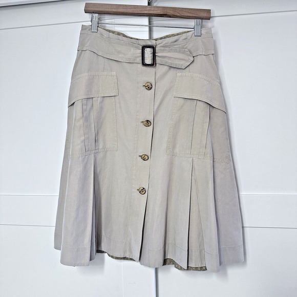 Burning Torch Dresses & Skirts - Anthropologie Burning Torch 30" waist Button Belted A Line Skirt Beige sz 2‎